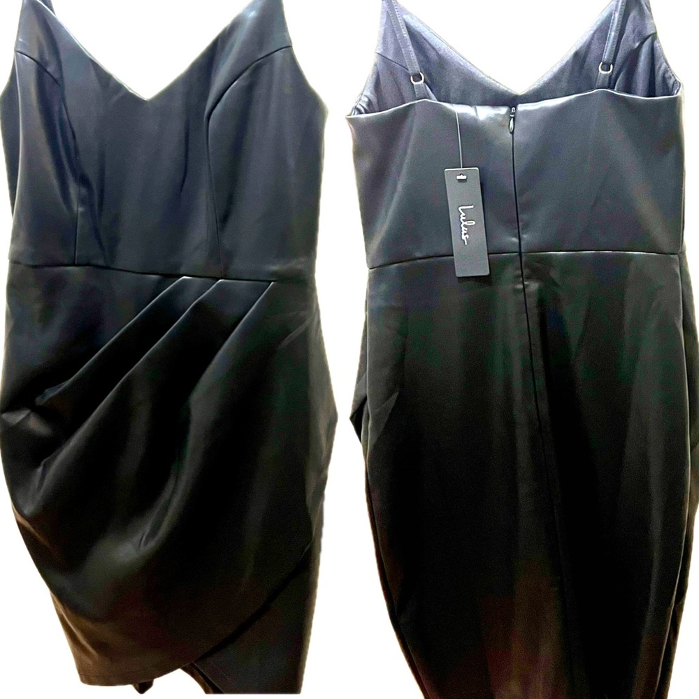 Lulus Be a Baddie Black Vegan Leather Sleeveless Tulip Mini Dress V neck XS NWT - Picture 5 of 10